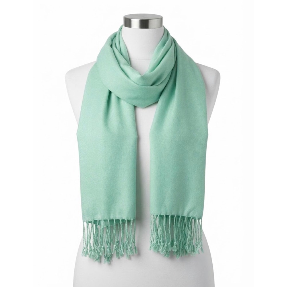Mint Green Pashmina Scarf Viscose Fringed Shawl Wrap Cozy Warm Fall Winter